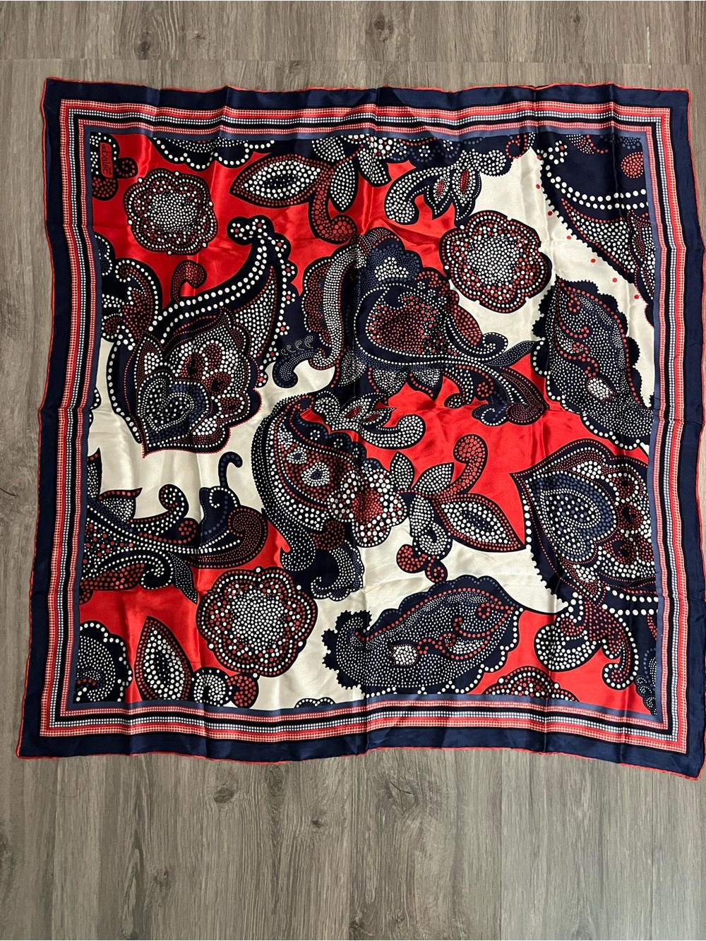 İpek Balse Navy, Red & Cream Paisley Dot Silk Scarf